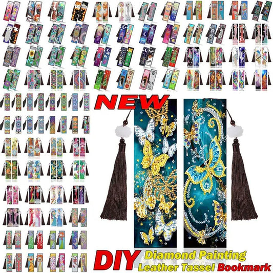 100 Styles DIY Butterfly Flower Diamond Painting Tassel Leather Bookmark 5D Fashion Cross Stitch Craft Christmas Gift @#A11 - WORLD TIME VISITS