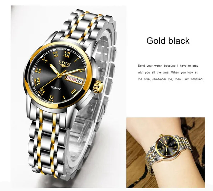 LIGE 2020 New Gold Watch Women Watches Ladies Creative Steel Women's Bracelet Watches Female Waterproof Clock Relogio Feminino
