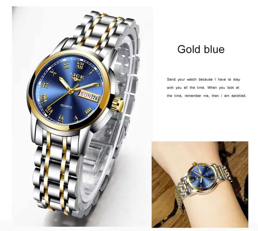 LIGE 2020 New Gold Watch Women Watches Ladies Creative Steel Women's Bracelet Watches Female Waterproof Clock Relogio Feminino