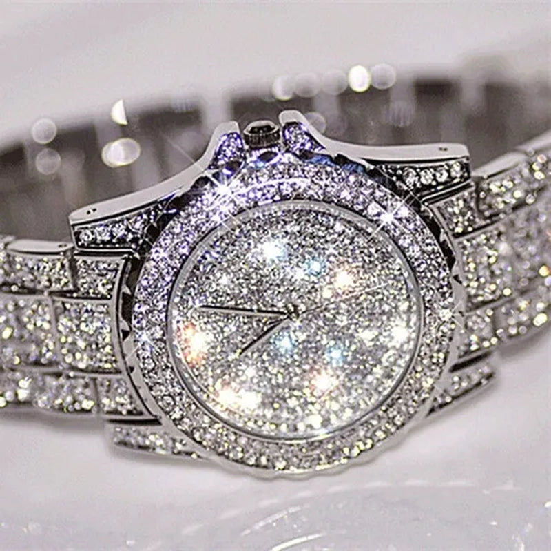 New Diamond Rhinestone Luxury Silver Gold Watch Fashion Bling Bling Fashion Diamond Watch High Quality Lady Wristwatches - WORLD TIME VISITS