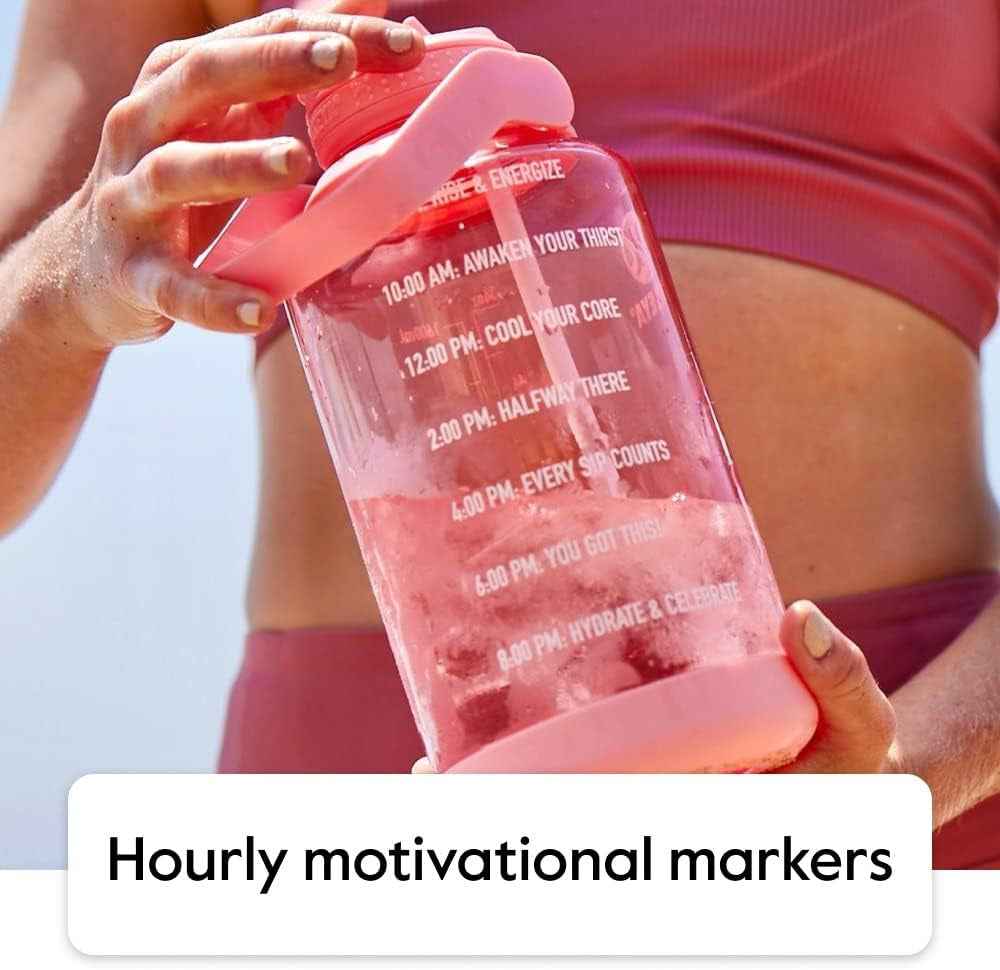 64 Oz Motivational Water Bottle with Straw Lid with Time Marker, Half Gallon, Premium Quality BPA Free Tritan Plastic, Breezy Blue