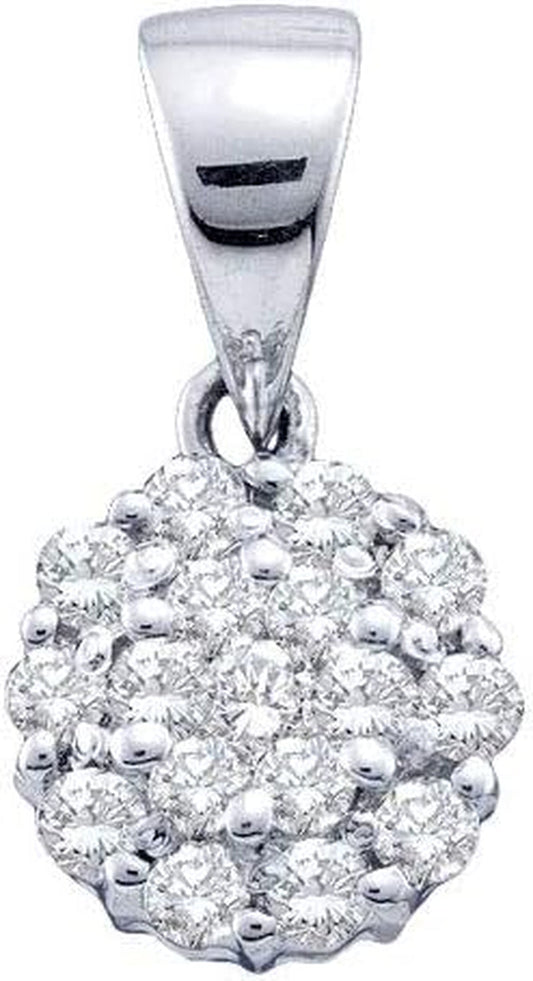 14Kt White Gold Womens round Diamond Flower Cluster Pendant 1/4 Cttw