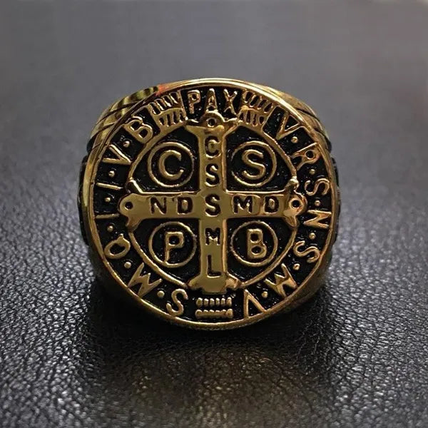 St. Benedict's Exorcism Cross Ring in Stainless Steel: A Fusion of Faith, Protection, and Style - An Exquisite Accessory for the Modern Spiritual Enthusiast
