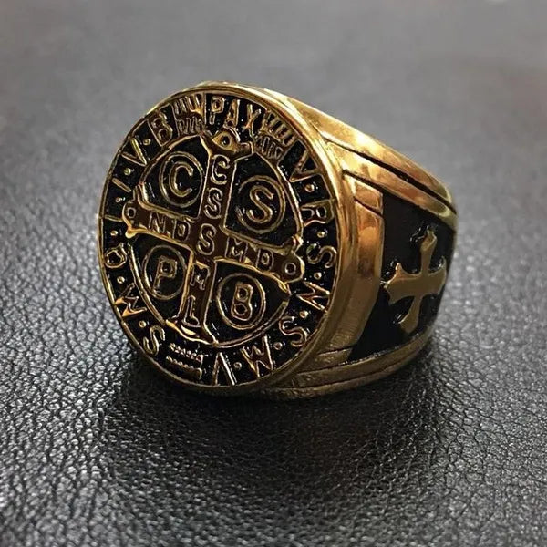 St. Benedict's Exorcism Cross Ring in Stainless Steel: A Fusion of Faith, Protection, and Style - An Exquisite Accessory for the Modern Spiritual Enthusiast