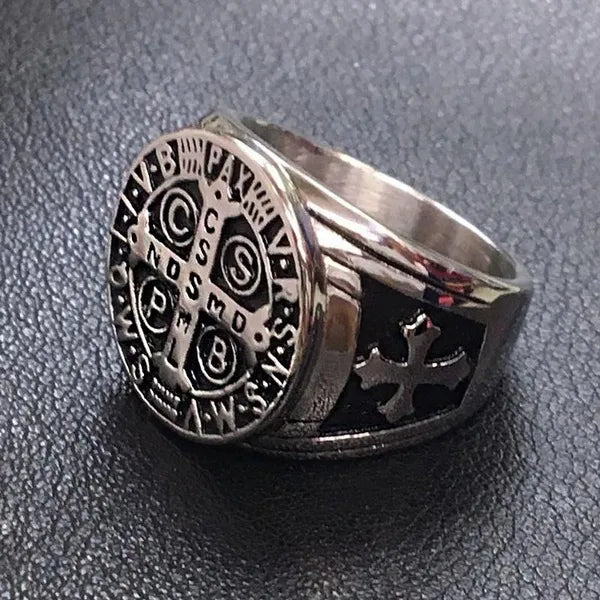 St. Benedict's Exorcism Cross Ring in Stainless Steel: A Fusion of Faith, Protection, and Style - An Exquisite Accessory for the Modern Spiritual Enthusiast