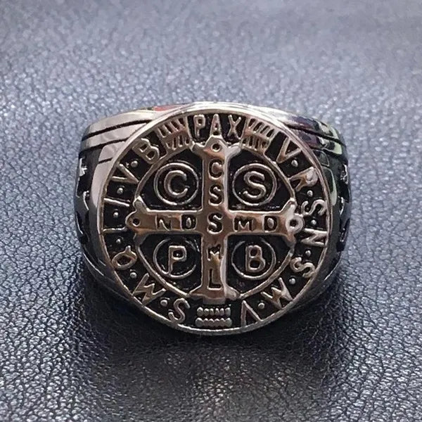 St. Benedict's Exorcism Cross Ring in Stainless Steel: A Fusion of Faith, Protection, and Style - An Exquisite Accessory for the Modern Spiritual Enthusiast