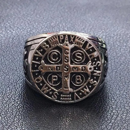 St. Benedict's Exorcism Cross Ring in Stainless Steel: A Fusion of Faith, Protection, and Style - An Exquisite Accessory for the Modern Spiritual Enthusiast