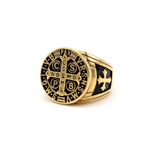 St. Benedict's Exorcism Cross Ring in Stainless Steel: A Fusion of Faith, Protection, and Style - An Exquisite Accessory for the Modern Spiritual Enthusiast