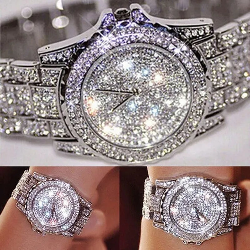 New Diamond Rhinestone Luxury Silver Gold Watch Fashion Bling Bling Fashion Diamond Watch High Quality Lady Wristwatches - WORLD TIME VISITS