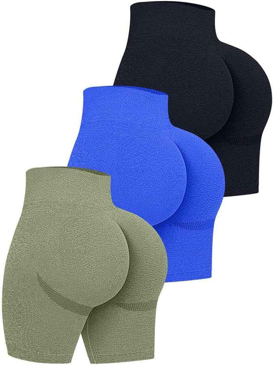 Women'S 3 Piece High Waist Workout Shorts Butt Lifting Tummy Control Ruched Booty Smile Yoga Short Pants