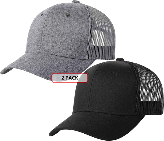 2 Pack Snapback Trucker Baseball Hats Mesh Back Adjustable Blank Ball Caps for Men Women