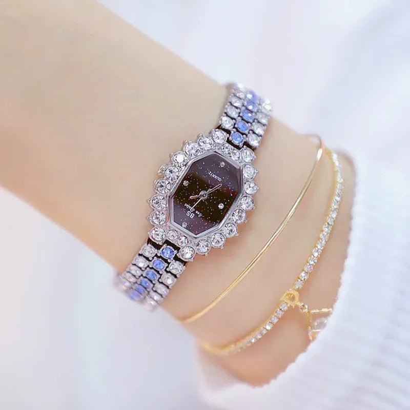 BS Brand Fashion Watches Women Ladies Diamonds Small Bracelet Watch Green Stone Gold Waterproof Montre femme - WORLD TIME VISITS