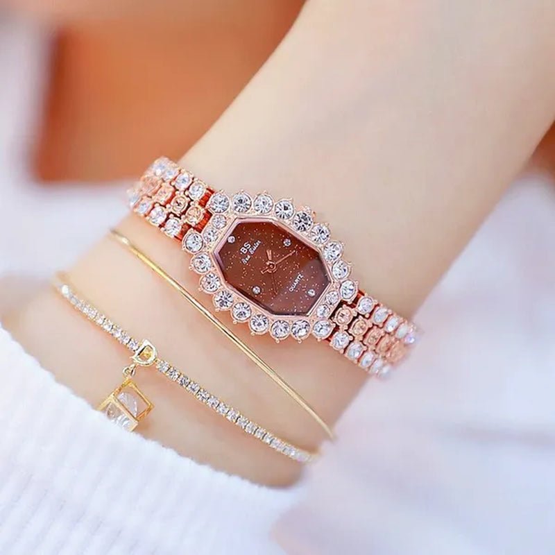 BS Brand Fashion Watches Women Ladies Diamonds Small Bracelet Watch Green Stone Gold Waterproof Montre femme - WORLD TIME VISITS
