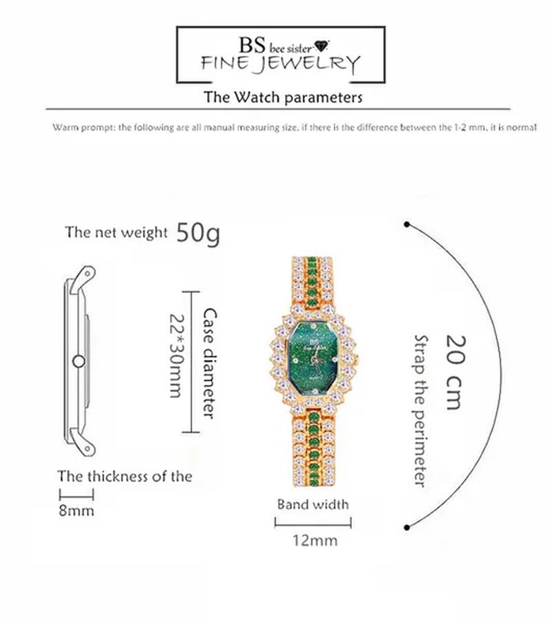 BS Brand Fashion Watches Women Ladies Diamonds Small Bracelet Watch Green Stone Gold Waterproof Montre femme - WORLD TIME VISITS