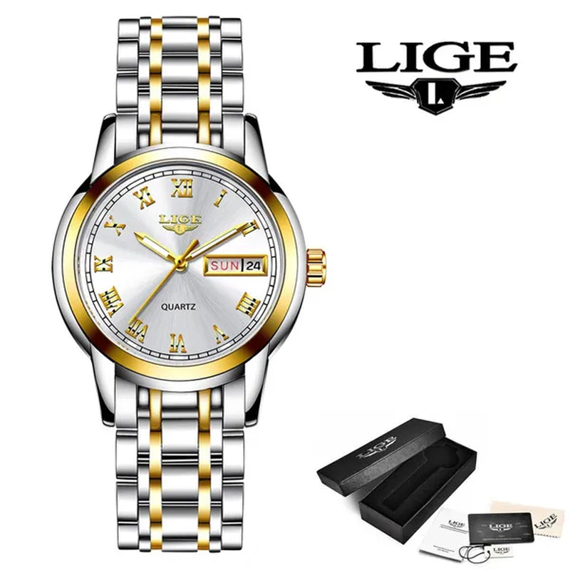 LIGE 2020 New Gold Watch Women Watches Ladies Creative Steel Women's Bracelet Watches Female Waterproof Clock Relogio Feminino