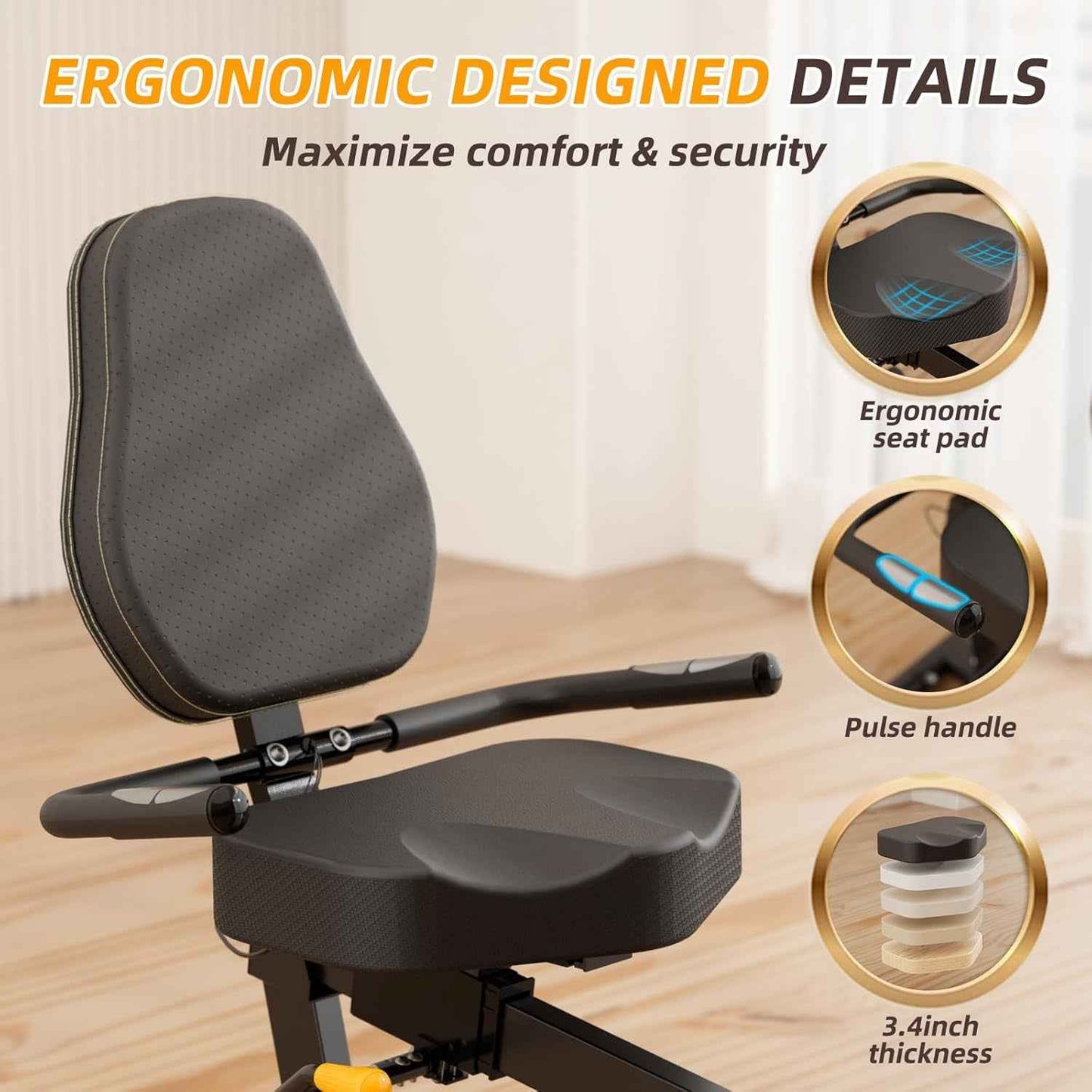 Recumbent Exercise Bike for Adults Seniors - Recumbent Bikes for Home with Magnetic Resistance, Bluetooth and App Connectivity, Pulse Sensor