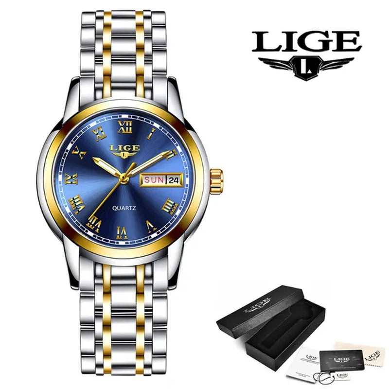LIGE 2020 New Gold Watch Women Watches Ladies Creative Steel Women's Bracelet Watches Female Waterproof Clock Relogio Feminino