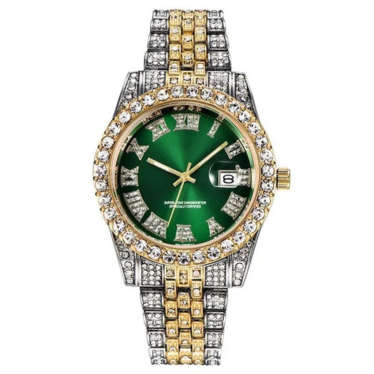 Full Bling Gold Large Diamond Watch for Men Iced - Out Hip Hop Mens Quartz Watches Waterproof Date Male Clock Gold Steel Relogio - WORLD TIME VISITS