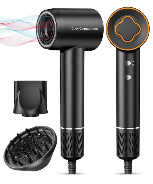 Hair Dryer, 150000 RPM High - Speed Brushless Motor Negative Ionic Blow Dryer for Fast Drying, Low Noise Thermo - Control Hair - Dryer - With - Diffuser and Nozzle - WORLD TIME VISITS