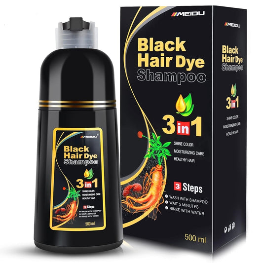 Herbal Gray Hair Coverage Shampoo for Women and Men, 3 in 1 Natural Ingredients, 500Ml (BLACK) - WORLD TIME VISITS