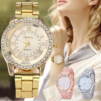 Luxury Brand Ladies Quartz Watches Women Full Diamond Rose Watch Gold Fashion Watch for Gift Clock Reloj Mujer Montre Femme - WORLD TIME VISITS